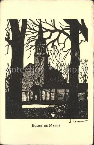 Mache Vendee Eglise Kirche Holzschnitt S. Lecoanet Kuenstlerkarte / Mache /Arrond. des Sables-d Olonne