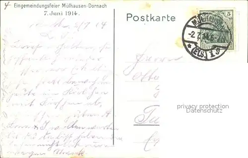 Dornach Elsass Historischer Festzug Hunnen Eingemeindungsfeier 1914 Geschichte Kuenstlerkarte / Mulhouse /Arrond. de Mulhouse