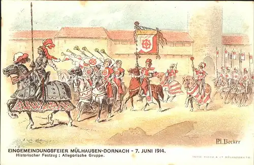 Dornach Elsass Historischer Festzug Allegorische Gruppe Eingemeindungsfeier 1914 Geschichte Kuenstlerkarte / Mulhouse /Arrond. de Mulhouse