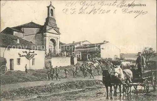 Savonnieres-en-Perthois Kirche Pferdefuhrwerk Kriegsjahre 1. Weltkrieg / Savonnieres-en-Perthois /Arrond. de Bar-le-Duc