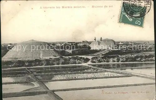 Le Pouliguen A travers les Marais salants Mulons de sel Stempel auf AK / Le Pouliguen /Arrond. de Saint-Nazaire