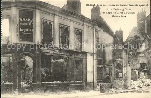 Reims Champagne Ardenne Bombardements Ruines Grande Guerre 1914-1916 Faubourg Ceres Truemmer 1. Weltkrieg / Reims /Arrond. de Reims