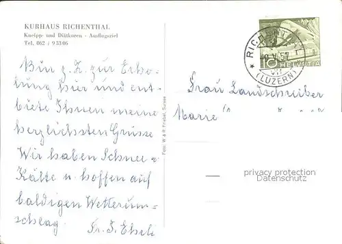 Richenthal Kneipp- und Diaetkuren  / Richenthal /Bz. Willisau