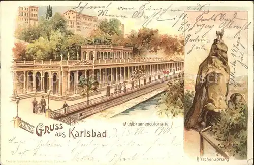 Karlsbad Eger Muehlbrunnencolonade Hirschensprung Litho / Karlovy Vary /