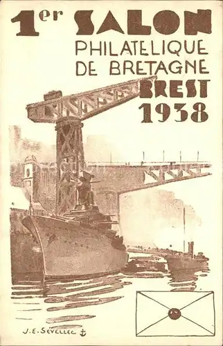 Brest Finistere 1er Salon Philatelique de Bretagne 1938 Dampfer Werft  / Brest /Arrond. de Brest