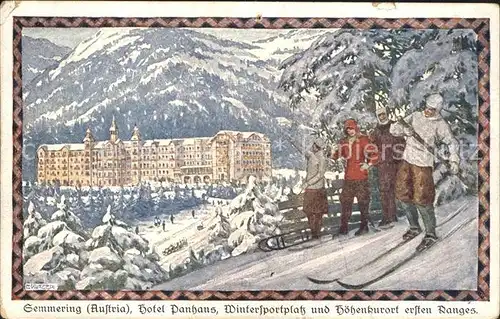 Semmering Niederoesterreich Hotel Panhans Skifahrer Skifahren Kuenstler E. Kutzer / Semmering /Niederoesterreich-Sued