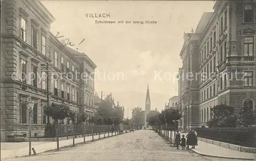 Villach Kaernten Schulstrasse mit der evang. Kirche / Villach /Klagenfurt-Villach