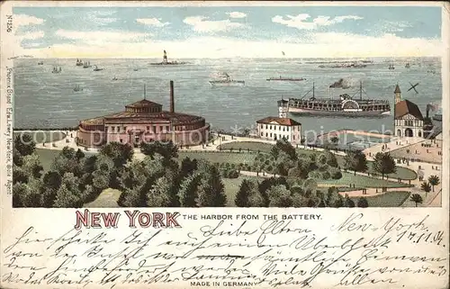 New York City The Harbor from the Battery Wasserraddampfer Litho / New York /