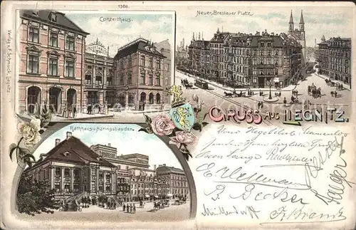 Liegnitz Legnica Conzerthaus Neuer Breslauer Platz Rathaus Haeringsbauden Wappen / Niederschlesien /