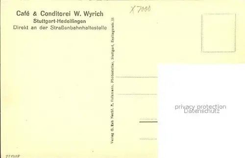 Hedelfingen CafÃ© Conditorei W. Wyrich / Stuttgart /Stuttgart Stadtkreis