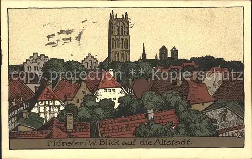 Muenster Westfalen Kuenstlerkarte Blick auf die Altstadt / Muenster /Muenster Stadtkreis