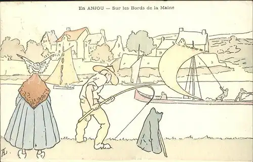 Anjou Sur les Bords de la Maine Kuenstlerkarte / Anjou /Arrond. de Vienne