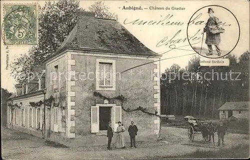 Aubigne d Ille-et-Vilaine Chateau du Gravier Costume Sarthois Stempel auf AK / Aubigne /Arrond. de Rennes