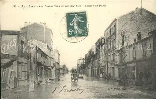 Asnieres-sur-Seine Inondations de Janvier 1910 Avenue de Paris Hochwasser Stempel auf AK / Asnieres-sur-Seine /Arrond. de Nanterre