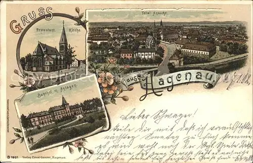Hagenau Elsass Protestantische Kirche Gesamtansicht Bahnhof mit Anlagen Soldaten Postkarte / Haguenau /Arrond. de Haguenau