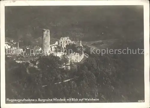 Weinheim Bergstrasse Fliegeraufnahme v. Burgruine Windeck  Kat. Weinheim