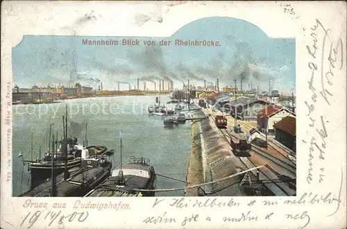 Mannheim Blick v. d. Rheinbruecke Dampfer Kat. Mannheim