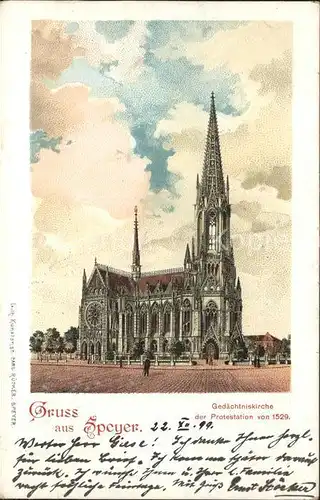 Speyer Rhein Gedaechtniskirche der Protestation Litho Kat. Speyer