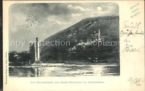 Bingen Rhein Maeuseturm Ruine Ehrenfels Bahnpost Kat. Bingen am Rhein