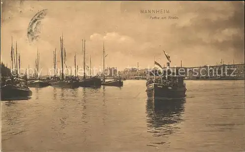 Mannheim Partie am Rhein Dampfer Segelboot Kat. Mannheim