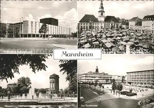 Mannheim Gortheplatz Marktplatz Rathaus Wasserturm Paradeplatz Kat. Mannheim