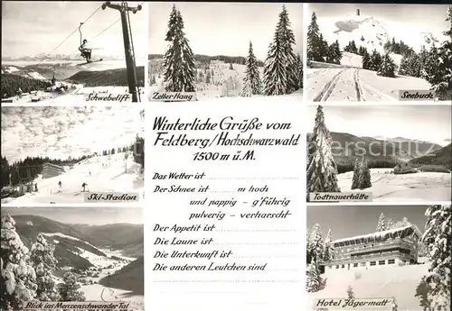 Feldberg Schwarzwald Schwebelift Zeller Hang Seebuck Ski Station Kat. Feldberg (Schwarzwald)
