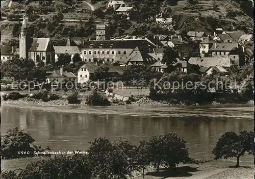 Schwallenbach Uferpartie an der Donau Ortsansicht mit Kirche Kat. Spitz