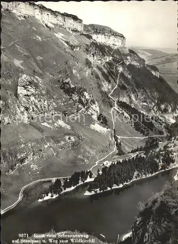 Seealpsee Blick vom Schrennenweg Weg zum Wildkirchli Bergsee Appenzeller Alpen Kat. Schwende