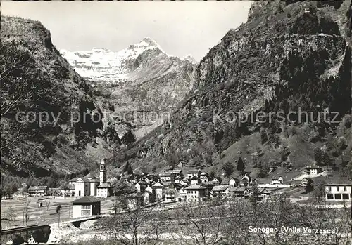 Sonogno Ortsansicht mit Kirche Monte Zucchero Kat. Sonogno