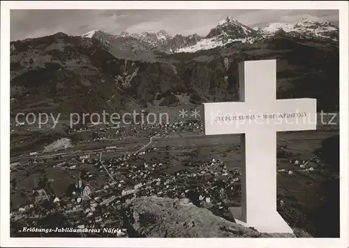 Naefels Erloesungs Jubilaeumskreuz Plattenkoepfli Alpenpanorama Kat. Naefels