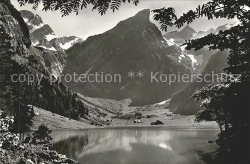 Seealpsee mit Altmann Rossmad Saentis Bergsee Appenzeller Alpen Kat. Schwende