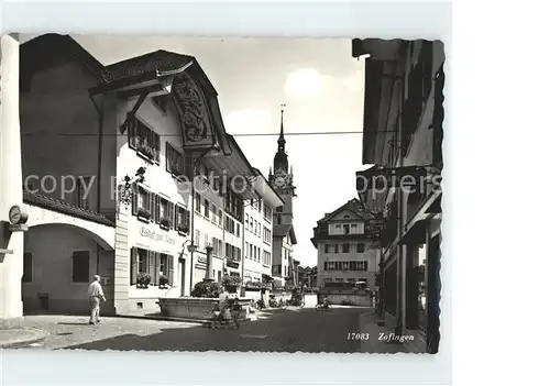 Zofingen Ortspartie Brunnen Kirche Gasthof zum Raben Kat. Zofingen