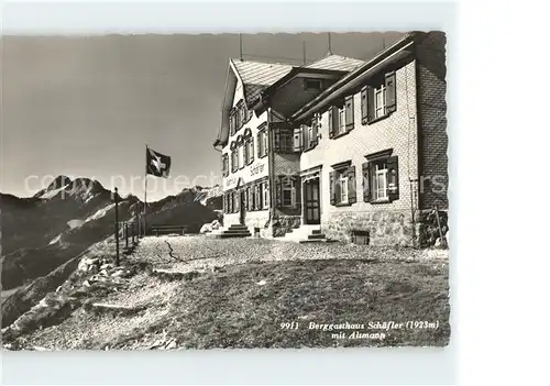 Weissbad Berggasthaus Schaefler mit Altmann Appenzeller Alpen Schweizer Flagge Kat. Weissbad