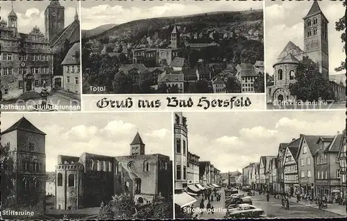 Bad Hersfeld Stiftskirchenruine Strassenpartie Rathaus Lullusbrunnen Kat. Bad Hersfeld