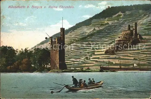 Bingen Rhein Maeuseturm Ruine Ehrenfels Boot Kat. Bingen am Rhein