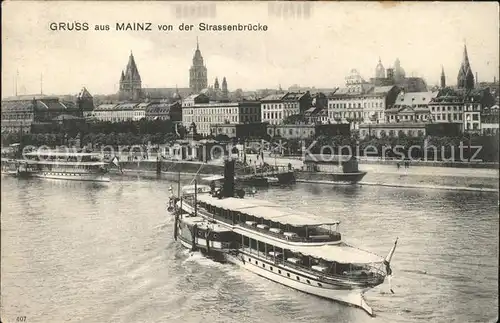 Mainz Rhein von der Strassenbruecke Dampfschiffstation / Mainz Rhein /Mainz Stadtkreis
