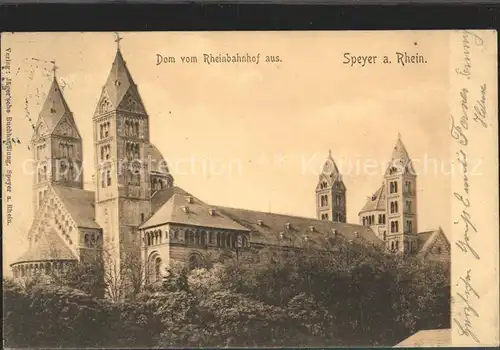 Speyer Rhein Dom vom Rheinbahnhof aus Kat. Speyer