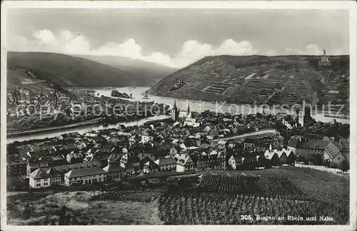 Bingen Rhein Rheinpanorama und Nahe Kat. Bingen am Rhein