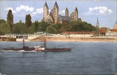 Speyer Rhein Rheinpartie mit Dom Dampfer Kat. Speyer