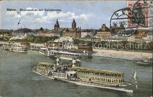 Mainz Rhein Rheinansicht mit Salonbooten Dom Stempel auf AK / Mainz Rhein /Mainz Stadtkreis