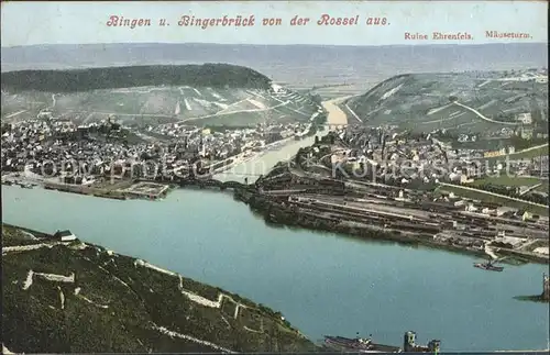Bingen Rhein Bingerbrueck Blick von der Rossel Ruine Ehrenfels Maeuseturm Kat. Bingen am Rhein