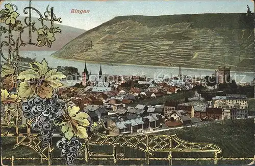 Bingen Rhein Stadtbild mit Kirche Burg Klopp Nationaldenkmal Weinberge Kat. Bingen am Rhein