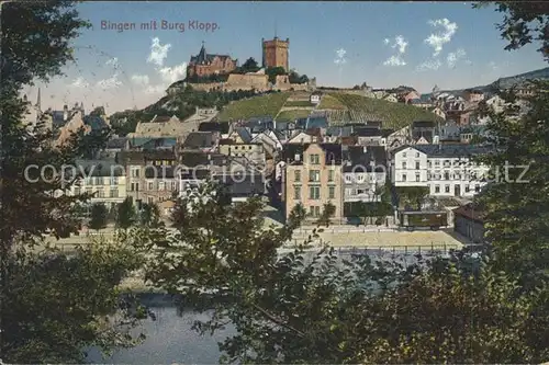 Bingen Rhein Teilansicht mit Burg Klopp Kat. Bingen am Rhein