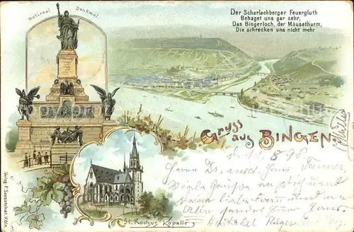 Bingen Rhein Nationaldenkmal St Rochus Kapelle Weinrebe Gedicht Kat. Bingen am Rhein