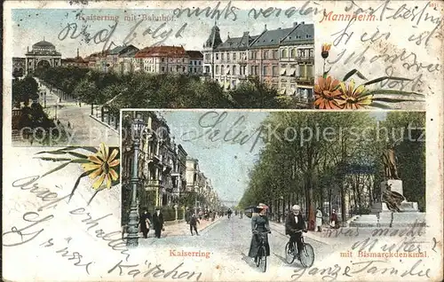 Mannheim Kaiserring Bahnhof Bismarckdenkmal Blumen Kat. Mannheim