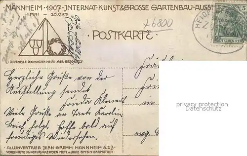 Mannheim Friedrichsplatz Konzert Jubilaeums Ausstellung 1907 Kunst Gartenbau Offzielle Postkarte No. 86 Kat. Mannheim