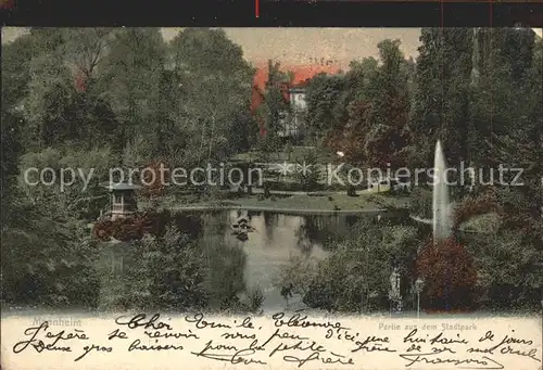 Mannheim Partie aus dem Stadtpark Teich Entenhaus Fontaene Kat. Mannheim