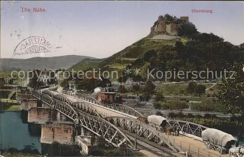 Ebernburg Nahe Bruecke Eisenbahn Pferdefuhrwerk Burgruine Kat. Bad Muenster am Stein Ebernburg