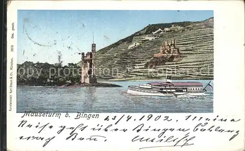 Bingen Rhein Maeuseturm Dampfer Weinberge Burg Kat. Bingen am Rhein