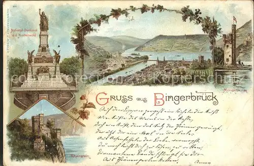 Bingerbrueck Rhein Nationaldenkmal Niederwald Nahe Muendung Maeuseturm Burg Rheinstein Kat. Bingen am Rhein
